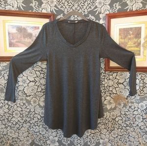 BaiShengGT dark grey tunic blouse or dress long sleeve v neck tapered hemline